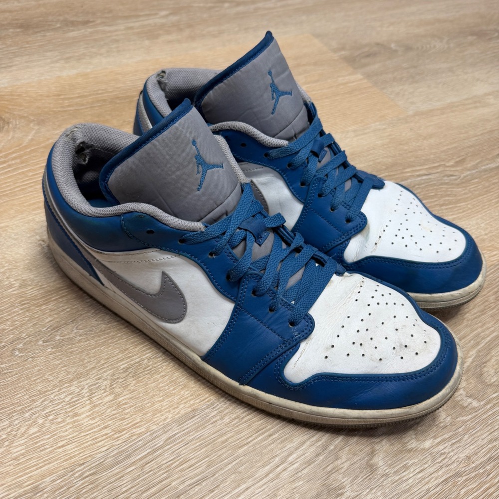 Nike Air Jordan 1 Low True Blue White Cement Grey Sneakers 553558-412 Mens 14